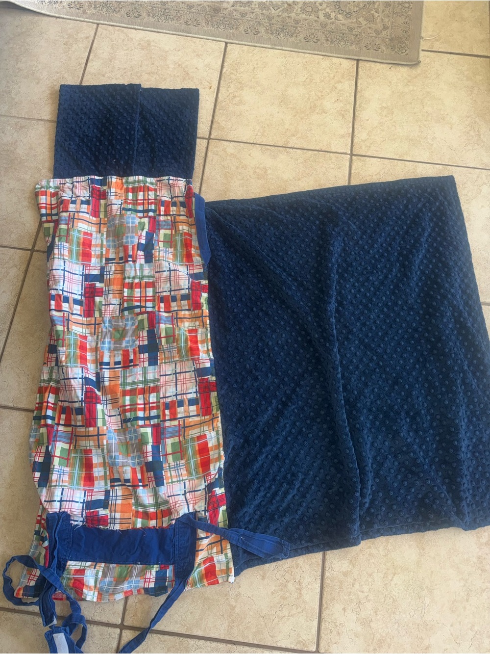 Precious & Prosperous Madras Plaid Nap Mat Navy Minky Blanket